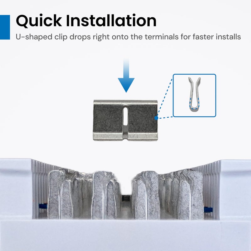 ICC 66 Wiring Block Bridging Clip, 100-Pack â€“ Tin-Plated Phosphor Bronze, Electrical Terminal Interconnection for 66 Block â€“ Quick Install, U-Shaped Clips - Image 5